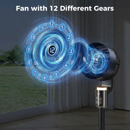 Pedestal Fan for Bedroom, Air Circulator Fans with Remote & RGB Light, 120° Horizontal + 90° Vertical Oscillating, 12 Speeds, 12H Timer, for Home