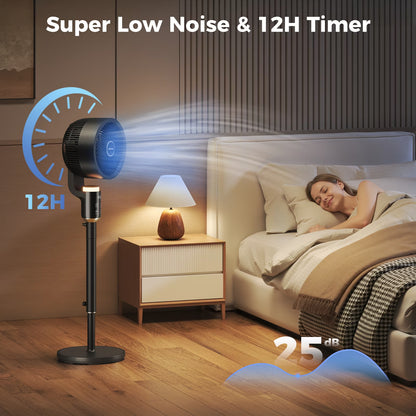 Pedestal Fan for Bedroom, Air Circulator Fans with Remote & RGB Light, 120° Horizontal + 90° Vertical Oscillating, 12 Speeds, 12H Timer, for Home