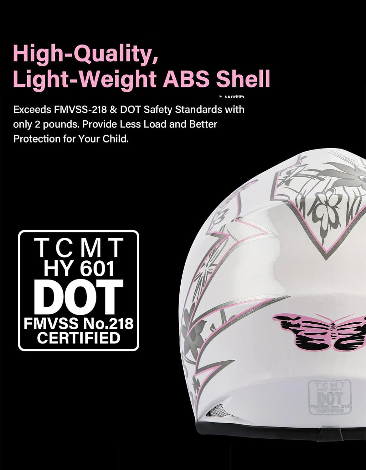 DOT Youth Kids Dirt Bike Full Face Helmets Motocross ATV Offroad Four Wheeler Helmet Pink Butterfly Medium Size