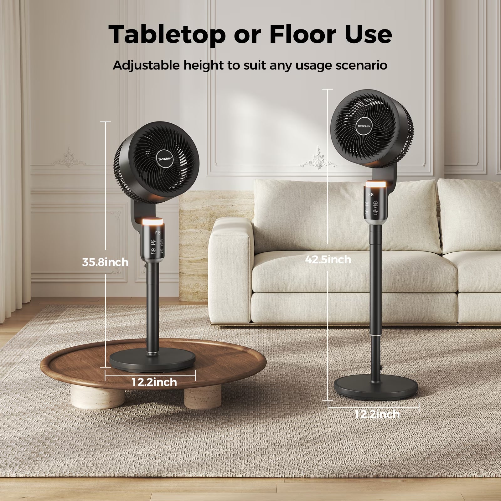 Pedestal Fan for Bedroom, Air Circulator Fans with Remote & RGB Light, 120° Horizontal + 90° Vertical Oscillating, 12 Speeds, 12H Timer, for Home