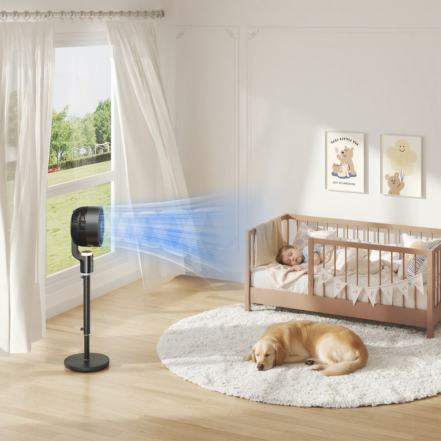 Pedestal Fan for Bedroom, Air Circulator Fans with Remote & RGB Light, 120° Horizontal + 90° Vertical Oscillating, 12 Speeds, 12H Timer, for Home
