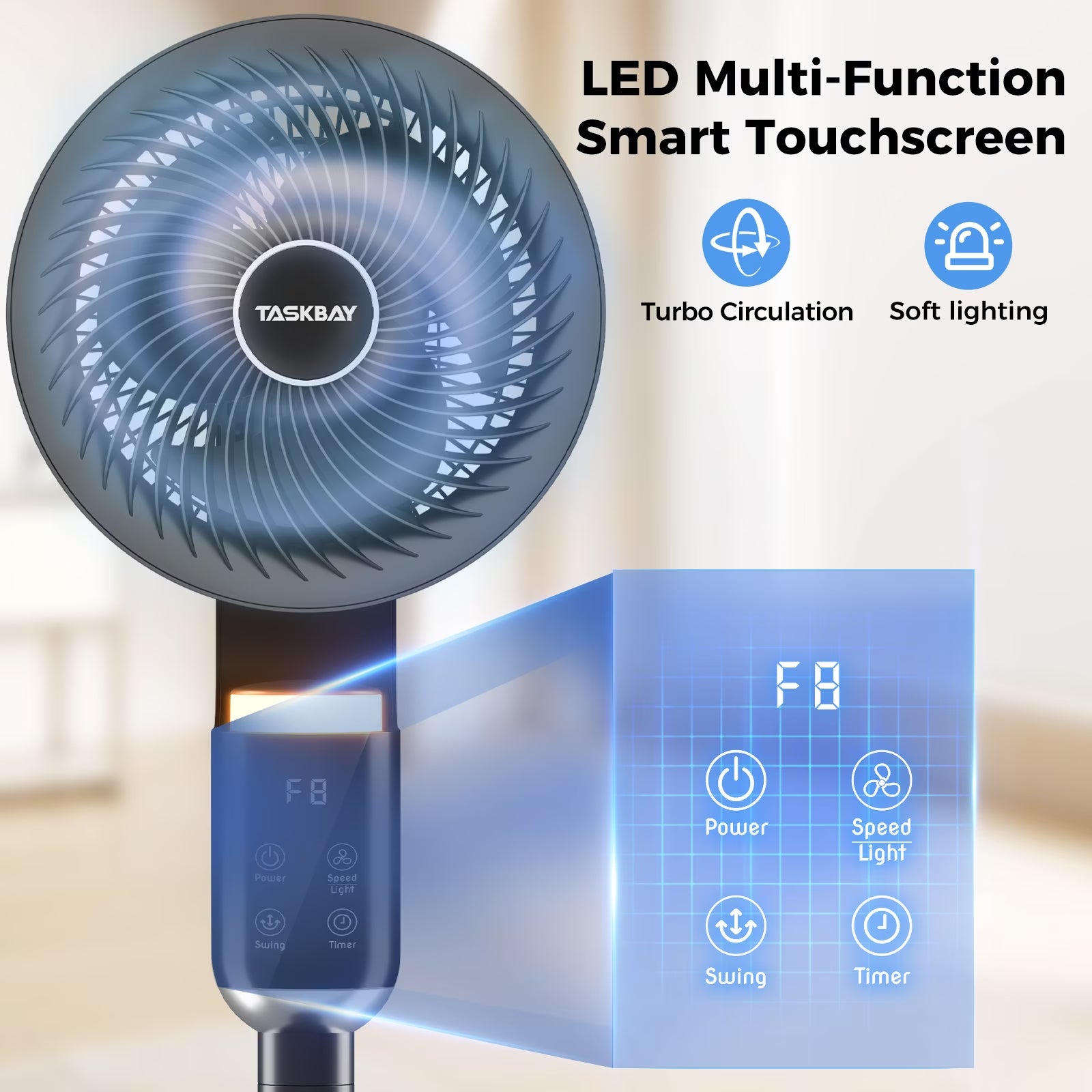 Pedestal Fan for Bedroom, Air Circulator Fans with Remote & RGB Light, 120° Horizontal + 90° Vertical Oscillating, 12 Speeds, 12H Timer, for Home